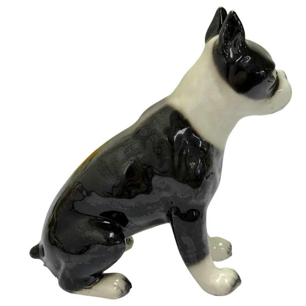 Vintage Boston Terrier Dog Puppy Ceramic Figurine Sticking Tongue Out 5.5